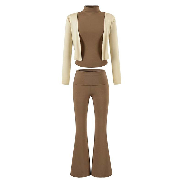 Women's Loungewear Set with Bolero, Turtleneck Cropped Top and Flared Trousers Amarae
