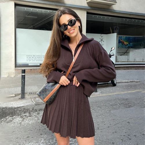 Knit sweater for women with turtleneck and pleated skirt Amarae