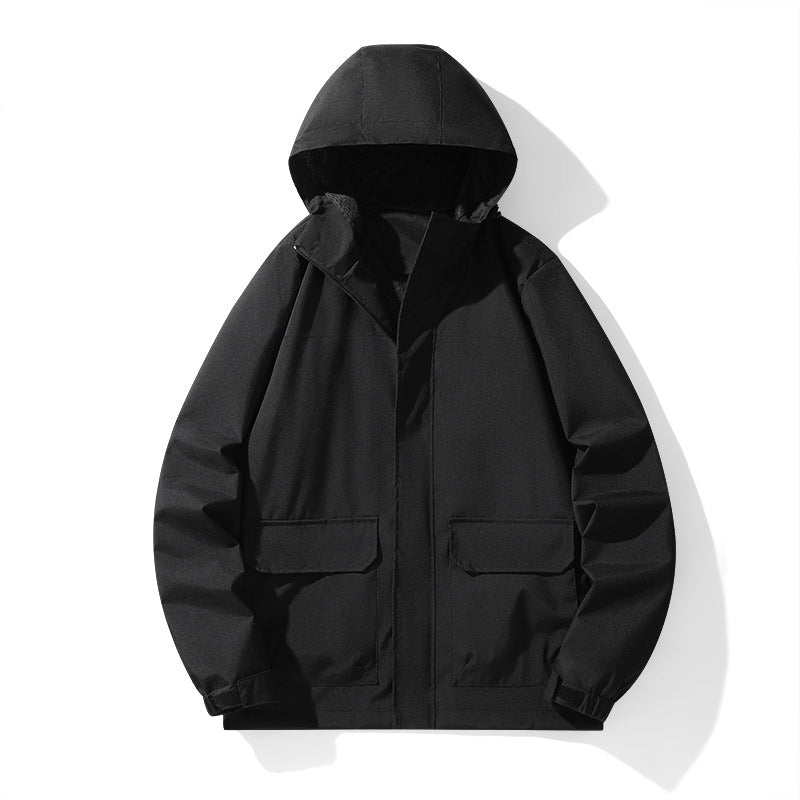 Men's Minimalist Hooded Field Jacket with Concealed Zipper and Large Flap Pockets Amarae