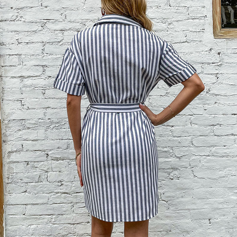 Striped shirt dress for women with waist belt Lune London