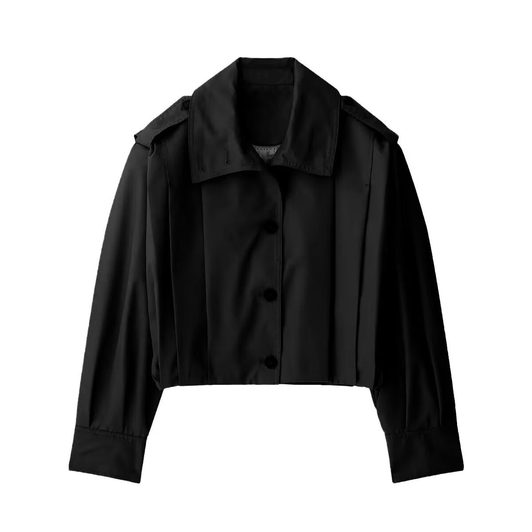 Women Cropped Blouse Jacket with Shirt Collar and Shoulder Straps Amarae