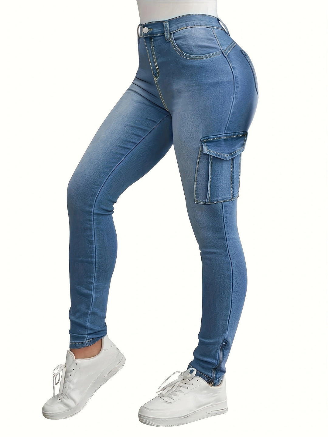 Women's High-waisted Stretch Cargo Jeggings with Slim Fit and Side Cargo Pocket Amarae