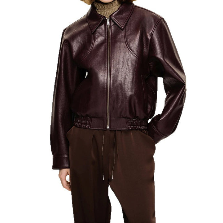 Ladies faux leather jacket with sporty design and elastic cuffs Lune London