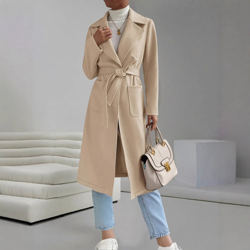 Classic and elegant trench coat for women with a waist belt and discreet pockets Amarae