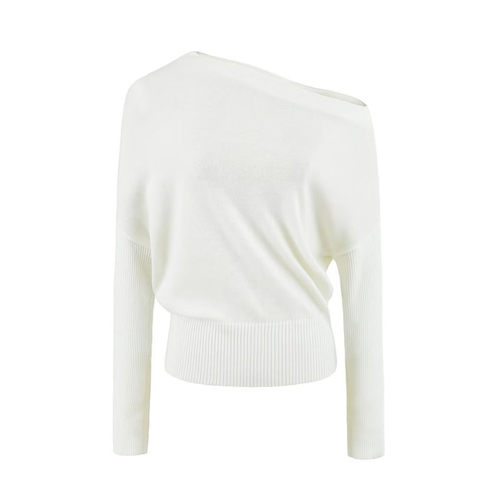 Women's Oversize One-Shoulder Pullover with Batwing Sleeves and Wide Ribbed Cuff Amarae