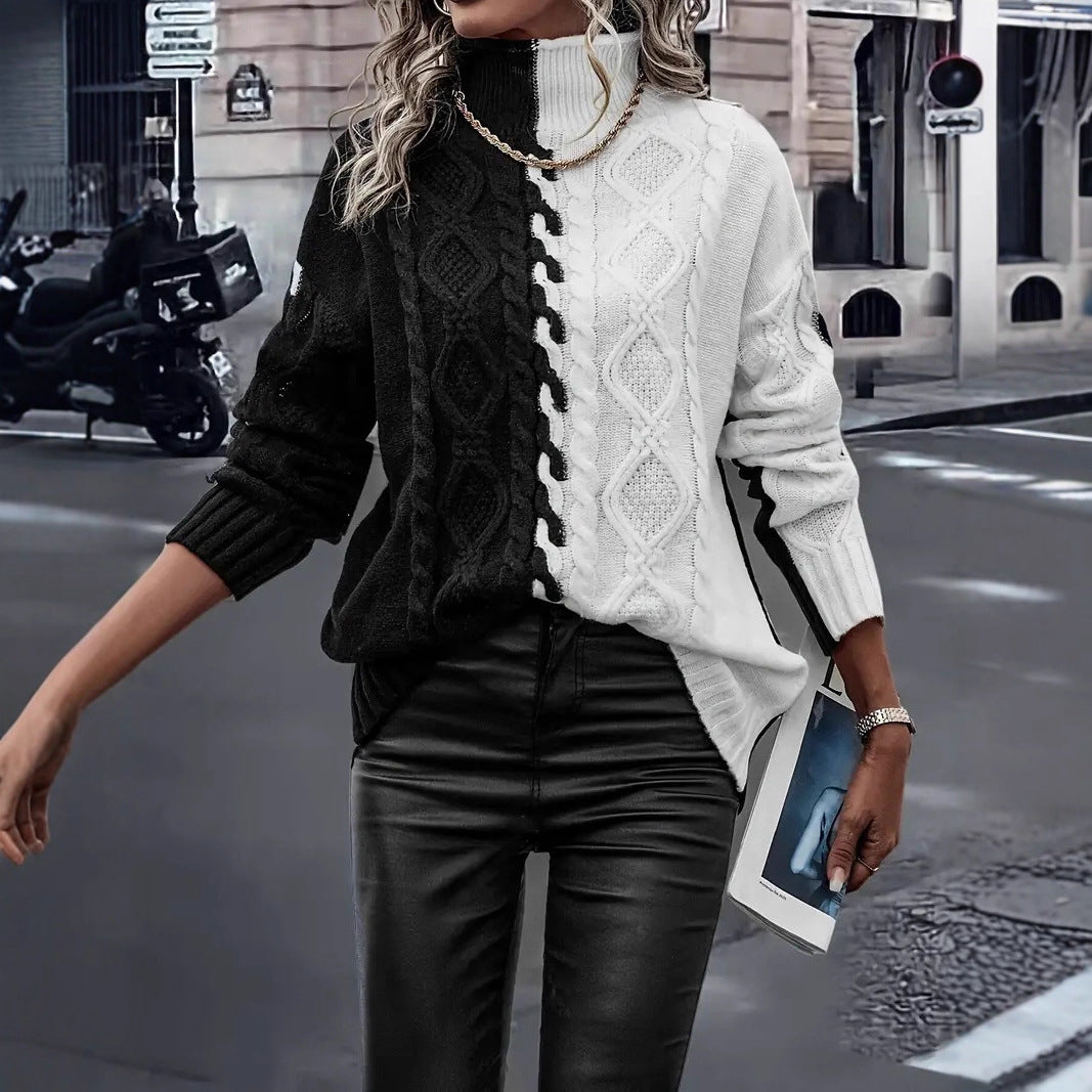 Pull en tricot pour femmes avec un changement de couleur élégant et un design en câble Chic & Stil
