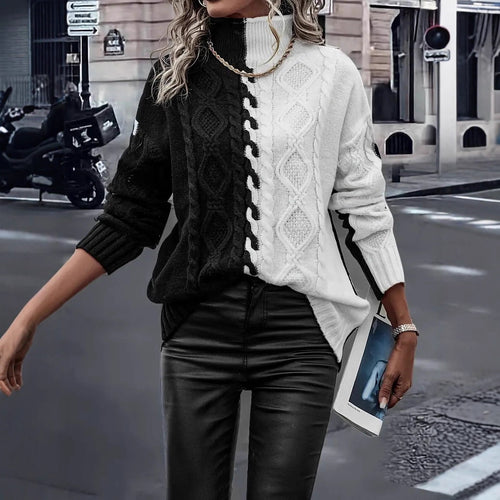 Pull en tricot pour femmes avec un changement de couleur élégant et un design en câble Chic & Stil