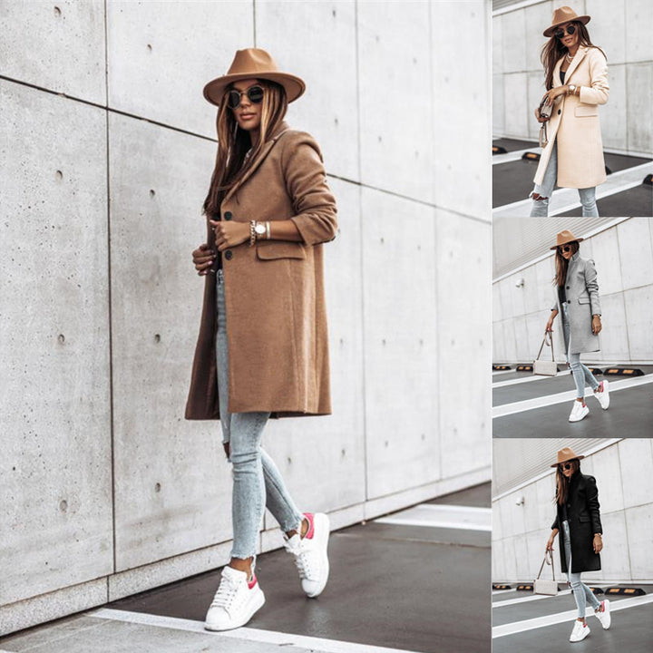Ladies Elegant Wool Coat with Stylish Lapels and Practical Pockets Amarae