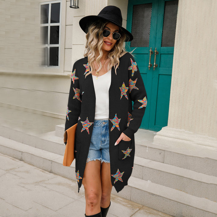 Cardigan féminin à la mode avec des appliqués d'étoiles colorées Chic & Stil