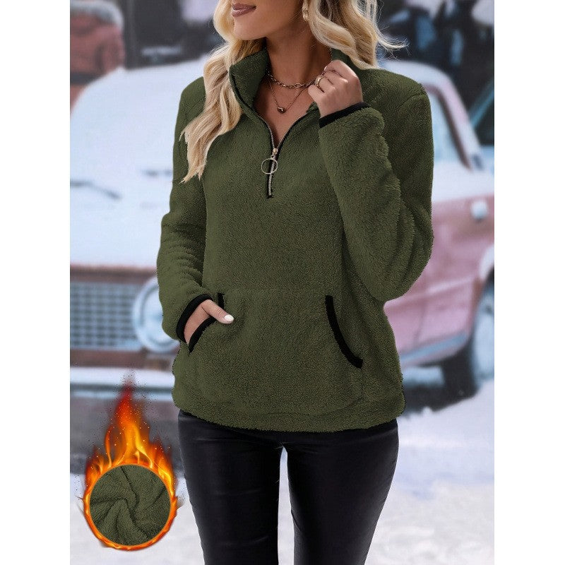 Fleece sweater for women with high collar and practical pockets Lune London