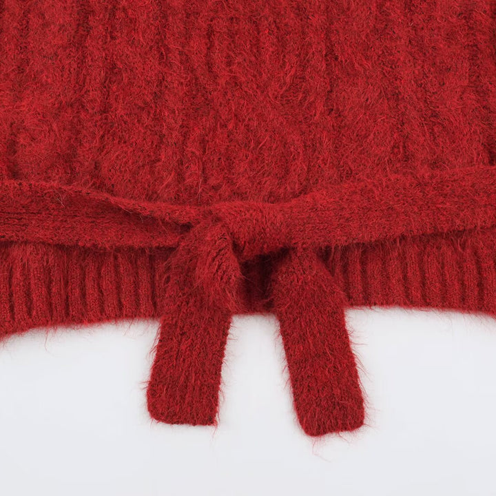 Women's Sleeveless Cable Knit Vest with Roll Neck and Ties Amarae
