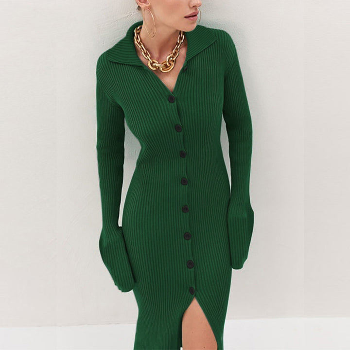 Ribbed knit dress for women with button and side bar Lune London