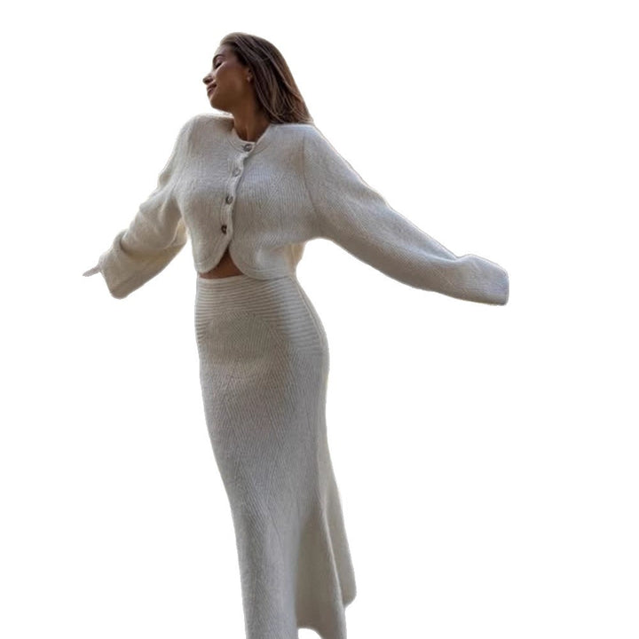 Women's Two-Piece Knit Set with Cropped Cardigan and Maxi Skirt Amarae
