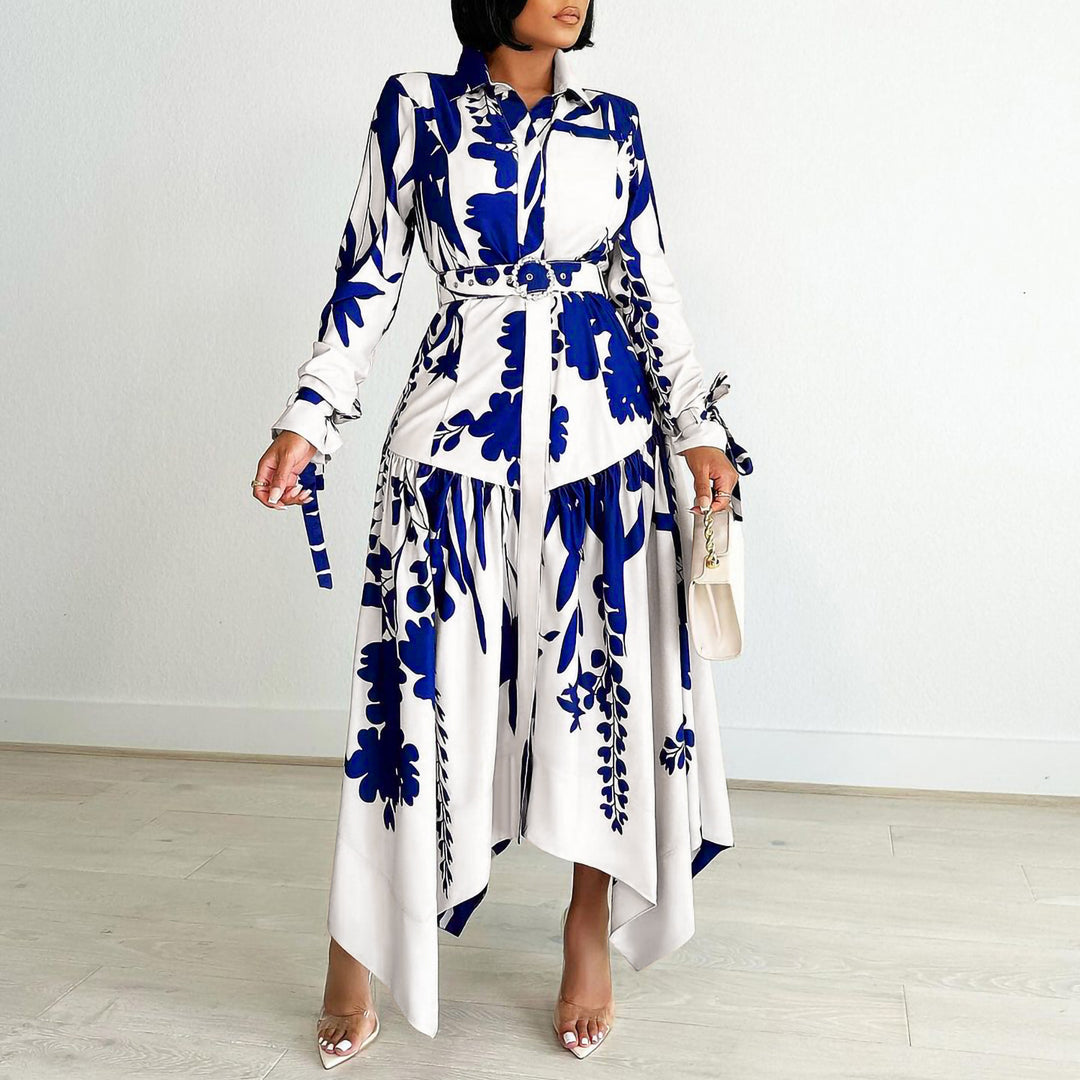 Shirt dress for women with a colorful floral design and a fitted belt Lune London