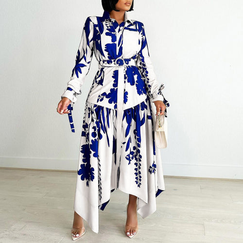 Shirt dress for women with a colorful floral design and a fitted belt Amarae