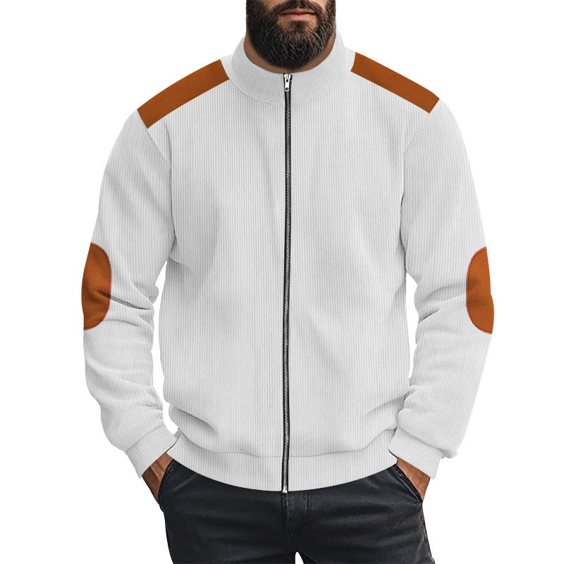 Sporty knitted jacket for men with contrasting leather applications Lune London