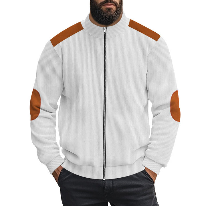Sporty knitted jacket for men with contrasting leather applications Lune London