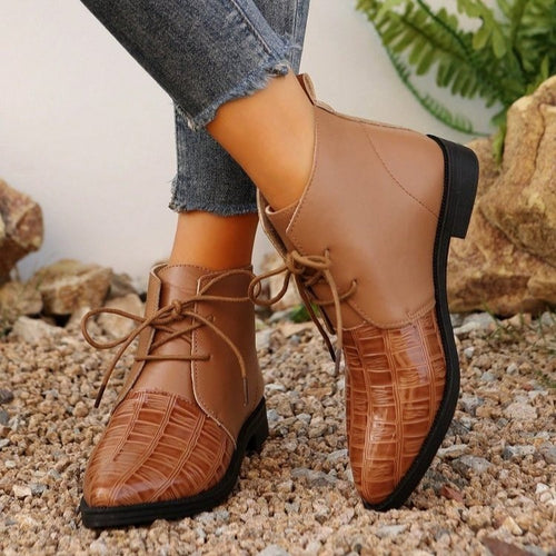 Fashion leather ankle boots for women with shiny accents and laces Amarae