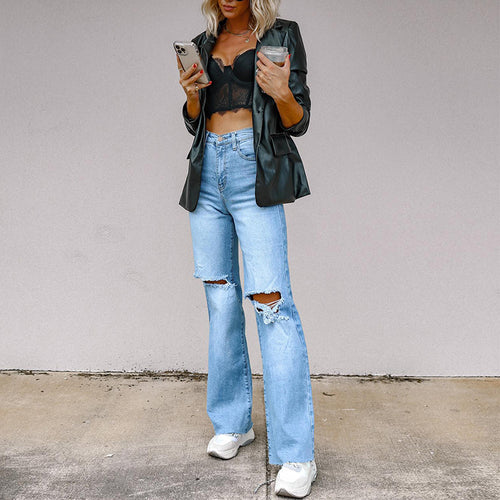 Casual high-waisted flared jeans for women with distressed details Amarae