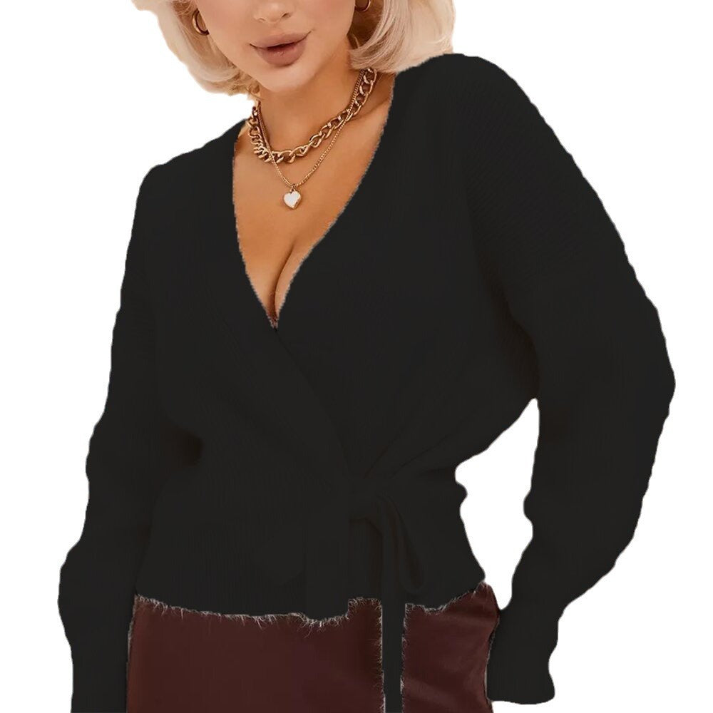 Women's cardigan to tie with deep V-neck and belt Lune London