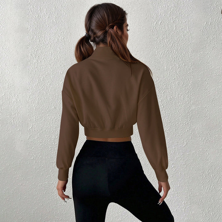 Sweat à col haut zippé pour femmes, cropped et en matériau doux Chic & Stil