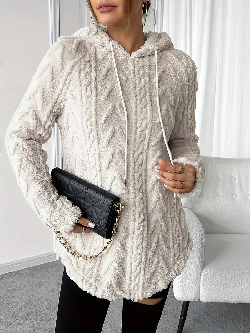 Ladies Plush Hooded Sweater with Braided Design Lune London