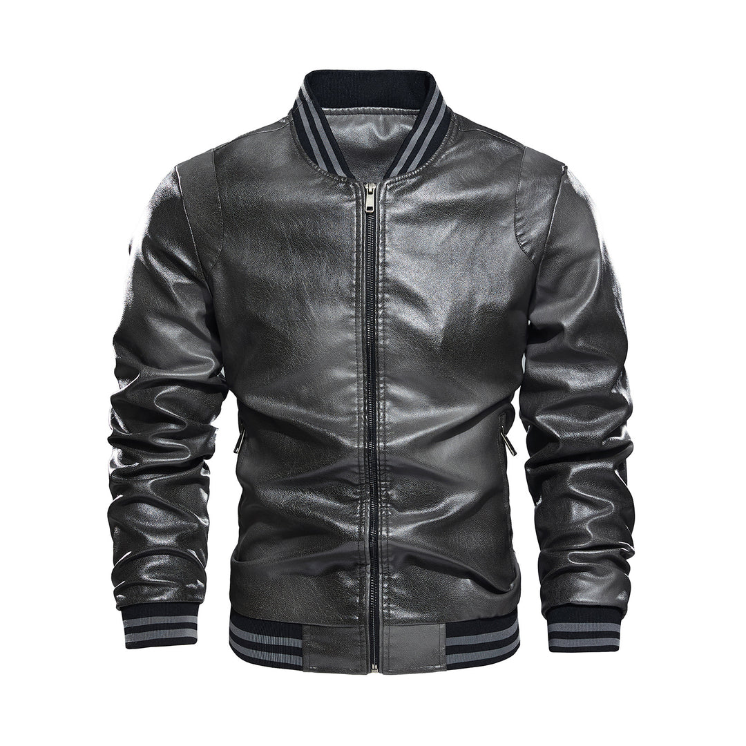 Classic leather jacket for men with elastic ribbed edges Lune London