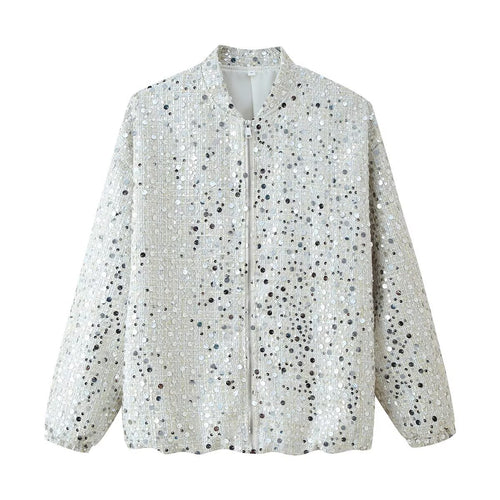 Ladies oversized shimmering bomber jacket with elegant cut and practical zipper Amarae