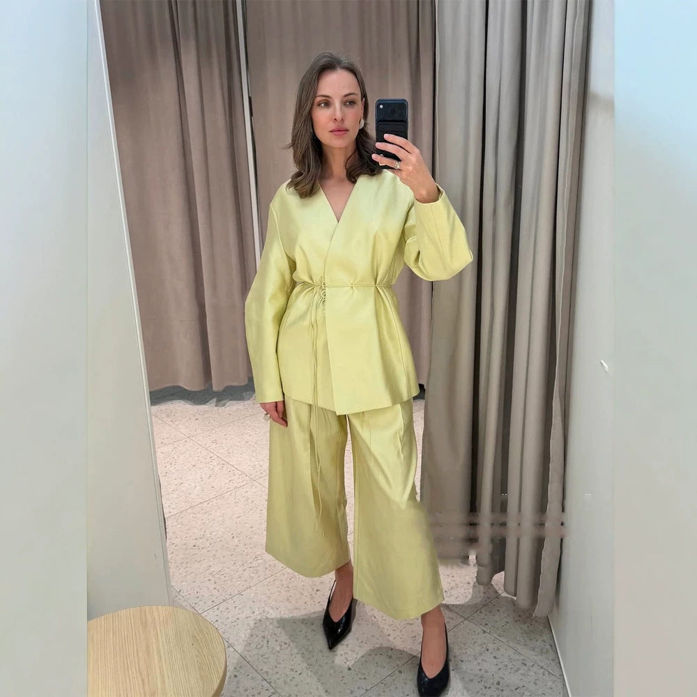 Women's wrap blazer with drawstring and wide culotte pants two-piece Amarae