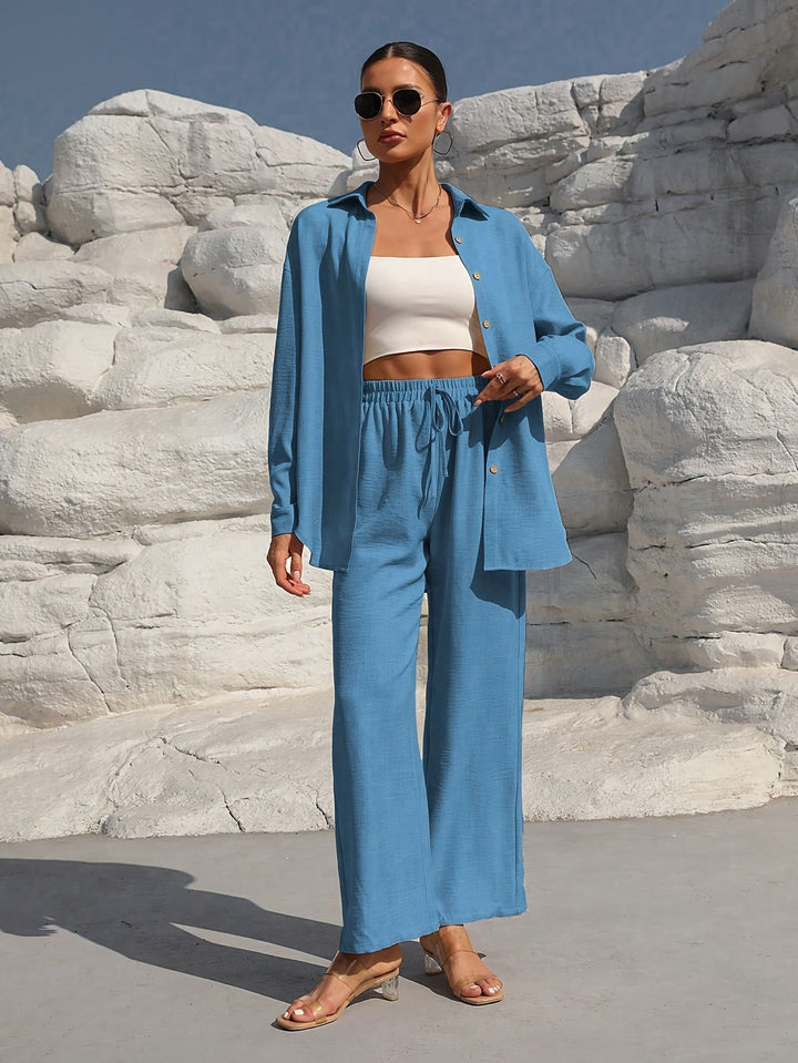 Casual set for women with loose shirt and wide pants Lune London