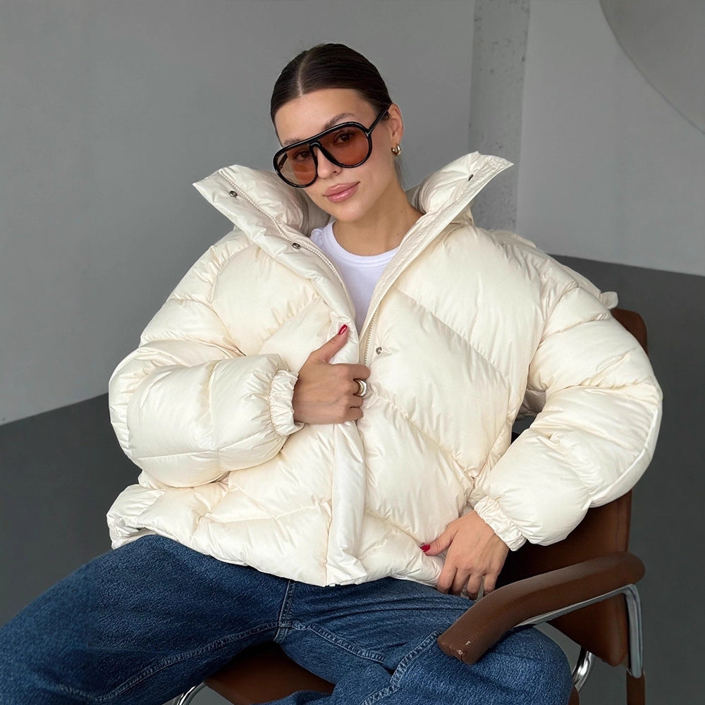 Ladies short puffer jacket with thermal filling, oversized hood & concealed two-way zipper Amarae