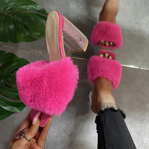 Glamorous mules for ladies with soft faux fur and sparkling heel Amarae