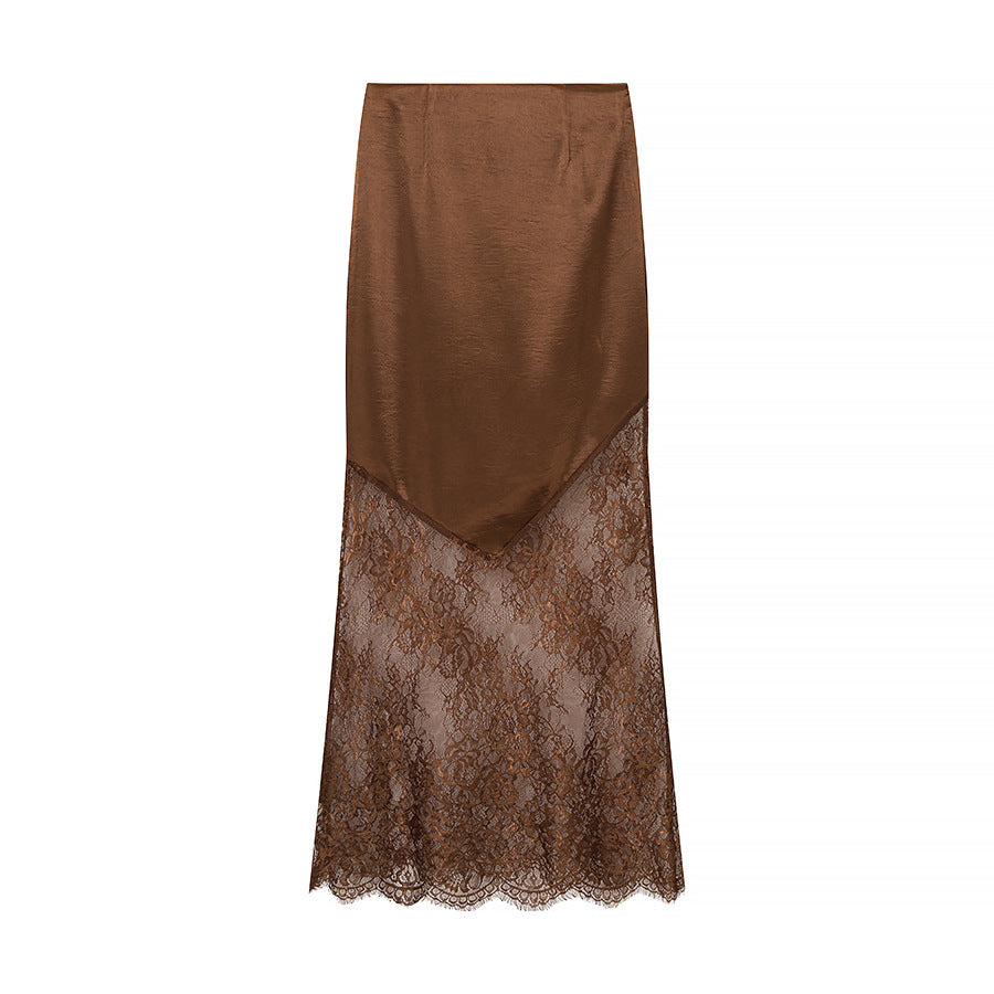 Jupe maxi élégante pour femmes avec dentelle transparente et haut en satin chic Chic & Stil