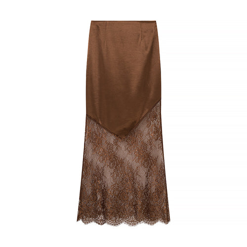 Jupe maxi élégante pour femmes avec dentelle transparente et haut en satin chic Chic & Stil