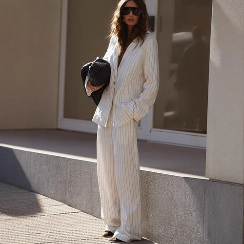 Women's Two-Piece Pinstripe Suit Set with Oversized Blazer and Wide Pleated Trousers Amarae