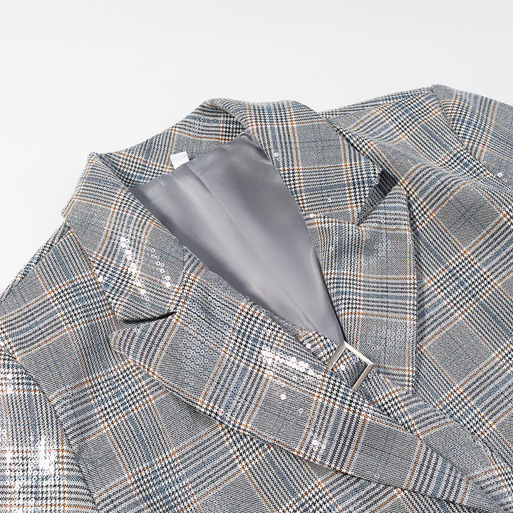 Ladies glencheck blazer with sequin trim and patch pockets Amarae