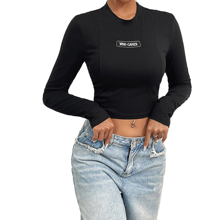 Chemise pour femme raccourcie à manches longues avec patch revendicatif Chic & Stil