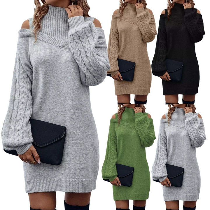 Knitted dress for women with off-shoulder design and unique twisted knit Lune London