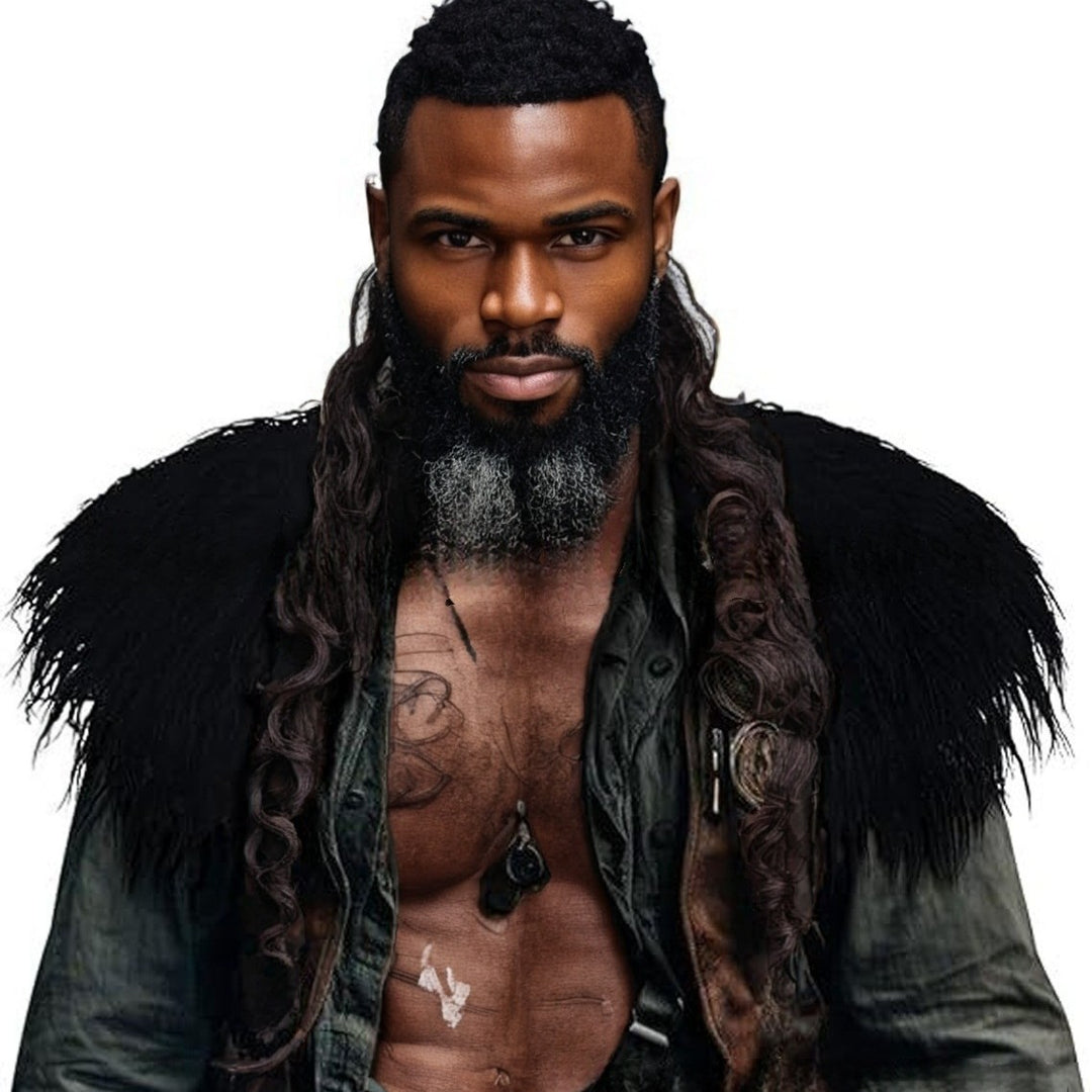Men's faux fur shoulder cape in Nordic style with voluminous long pile Amarae