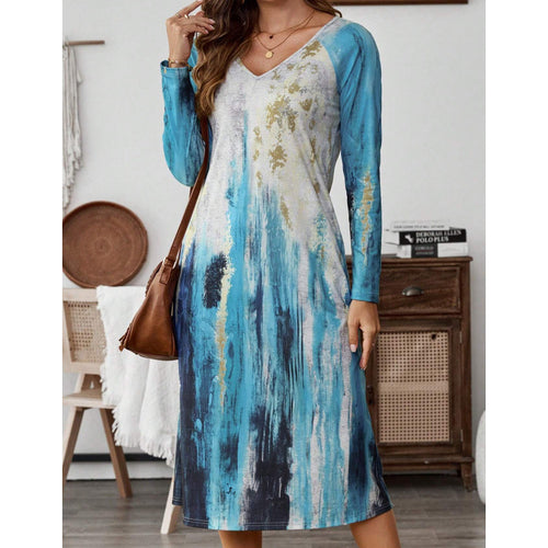 Long sleeve maxi dress for women with colorful abstract pattern Amarae