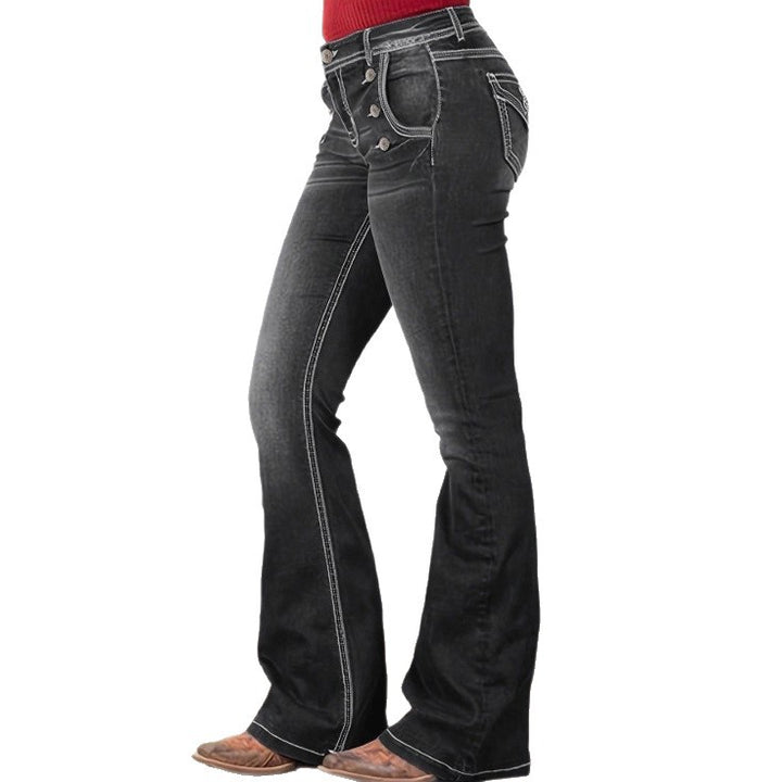 Women's high-waisted sculpting bootcut jeans with side decorative buttons Amarae