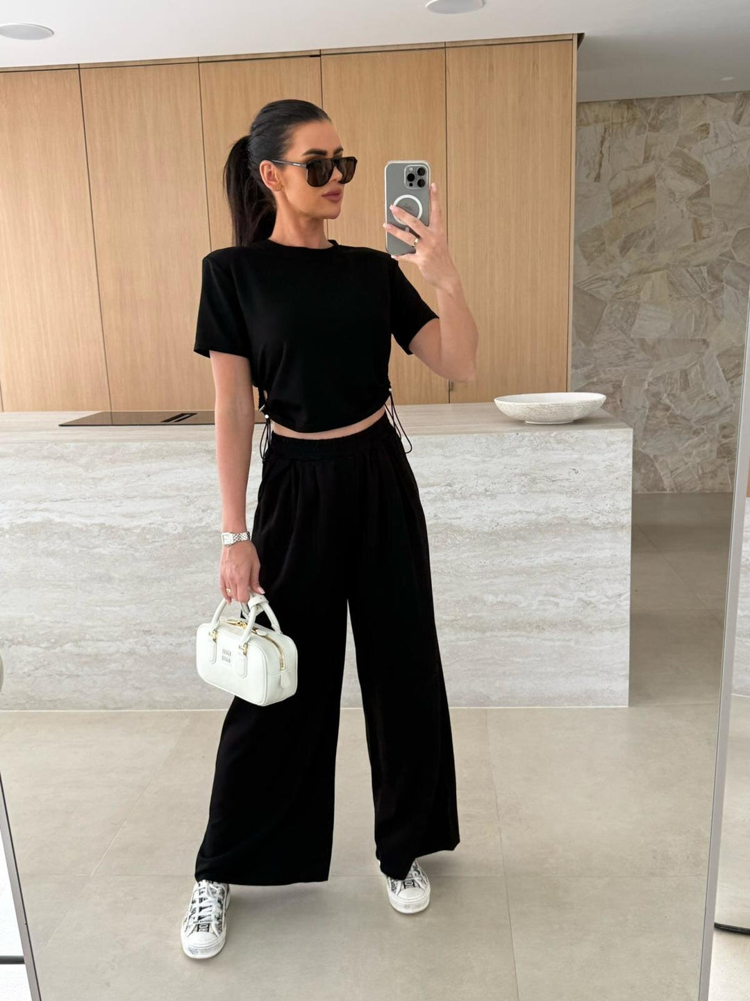 Lune London casual cropped top set for women and wide pants
