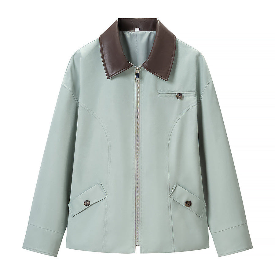 Women's short jacket with zipper, contrast collar and flap pockets Amarae