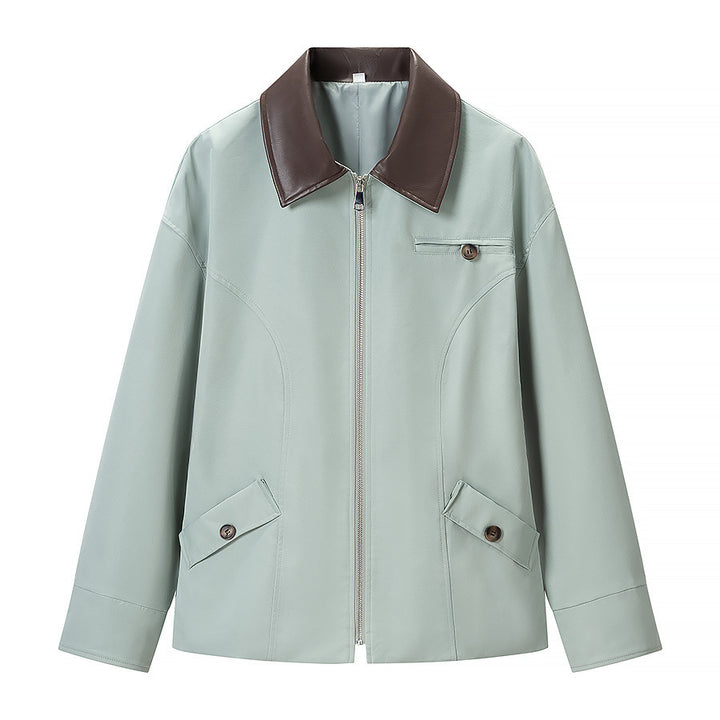 Women's short jacket with zipper, contrast collar and flap pockets Amarae