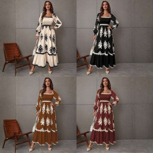 Women Elegant Maxi Dress with Puff Sleeve Cut and Floral Details Amarae