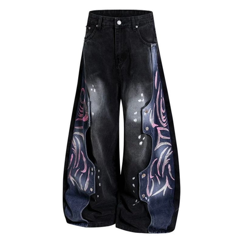 Women's High-Waist wide Balloon-Denim-Culotte with contrast-side Artwork-Panels Amarae