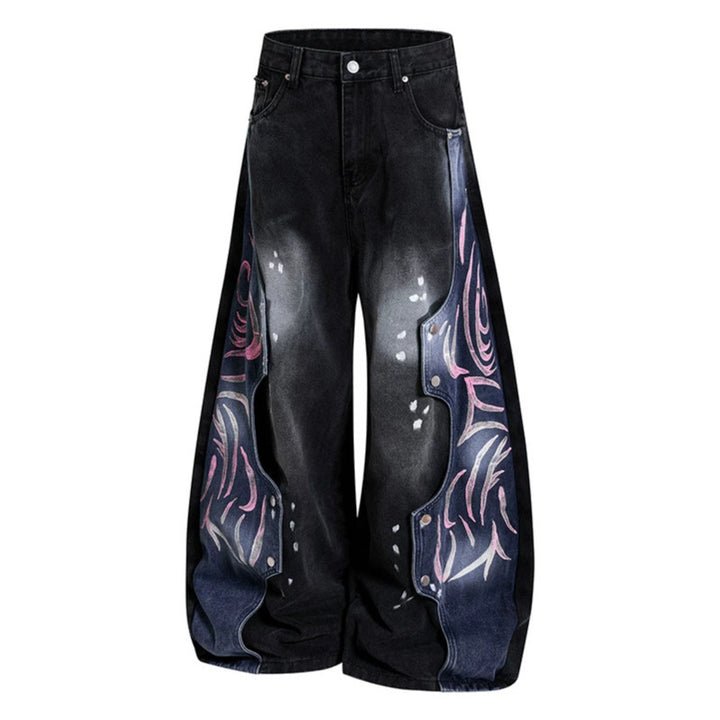 Women's High-Waist wide Balloon-Denim-Culotte with contrast-side Artwork-Panels Amarae