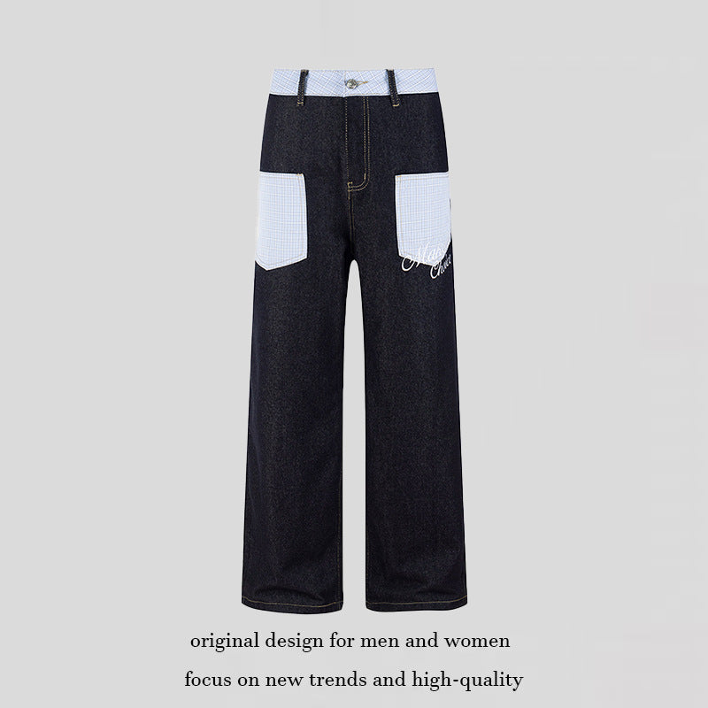 Women's wide denim culottes with checkered pattern pockets and high waist Amarae