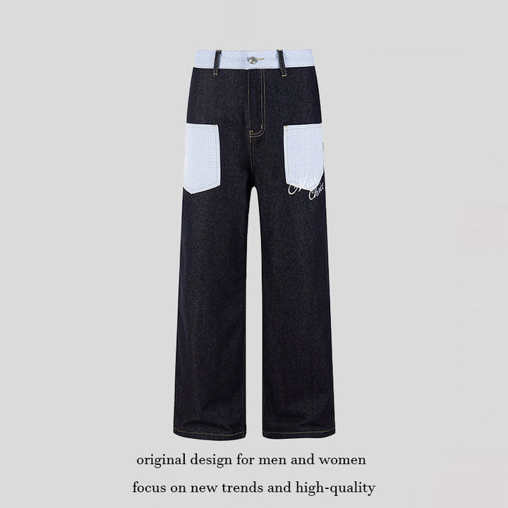 Women's wide denim culottes with checkered pattern pockets and high waist Amarae