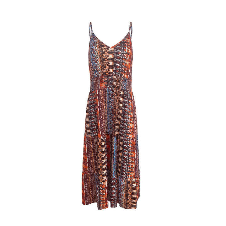 Chic and Stylish Printed Bohemian Midi Dress for Women with Adjustable Spaghetti Straps